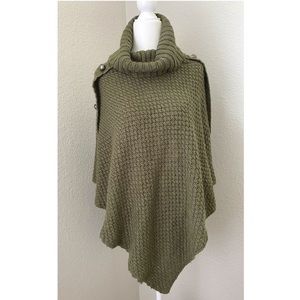 {Yessica} Olive Cowl Neck Poncho Sweater Pullover